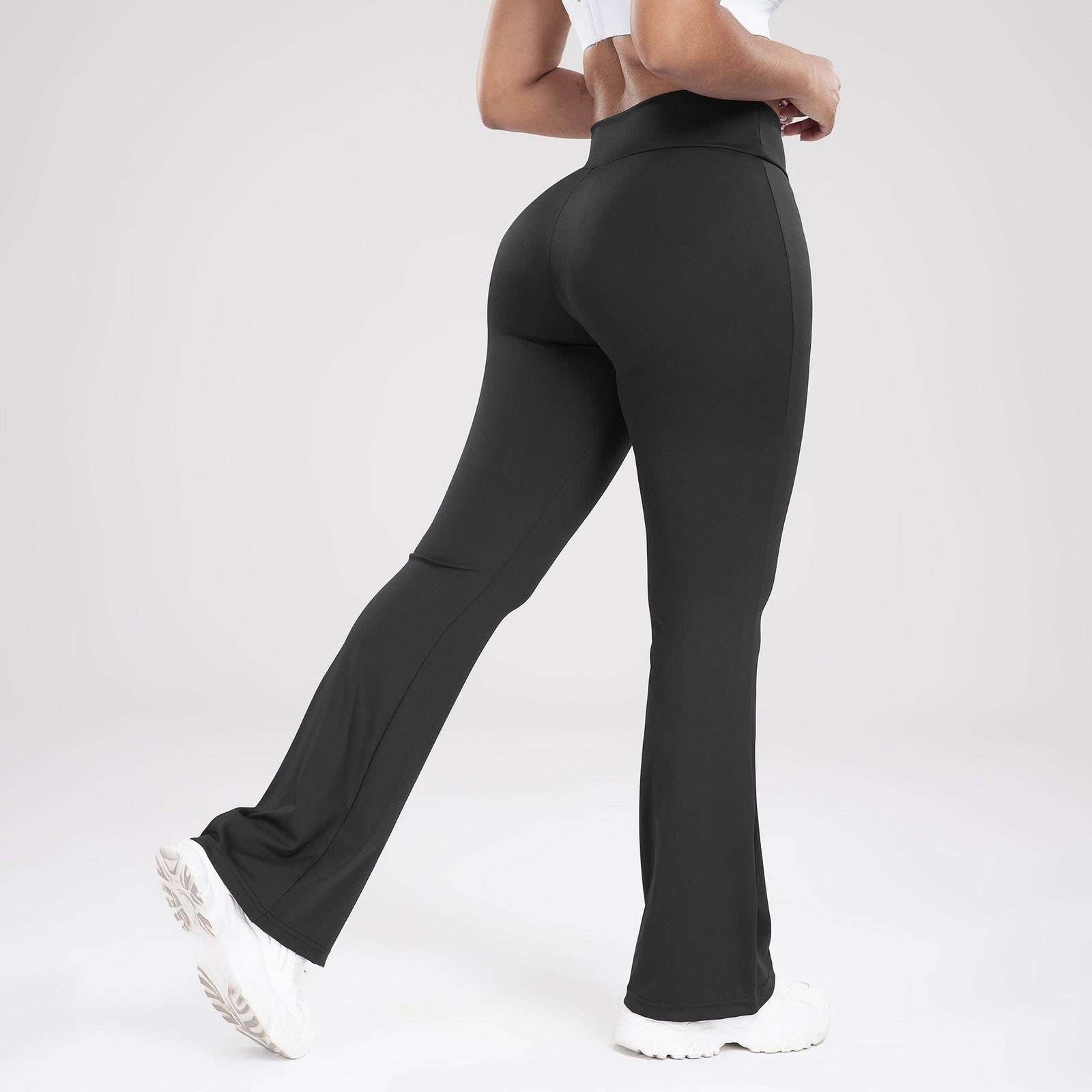 Cross Waist Side Pocket Leisure Sports Bell-bottom Pants Slim Fit Yoga Pants Women - Anam Online