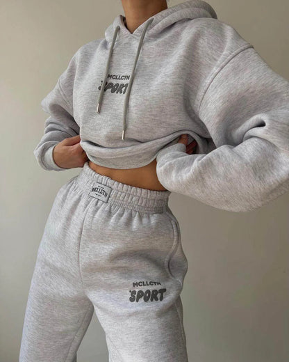 Long Sleeve Hooded Printed Sweater Trousers Suit - Anam Online