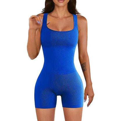 Women's Tight Ribbed Shorts Short Sleeve Yoga Jumpsuit - Anam Online