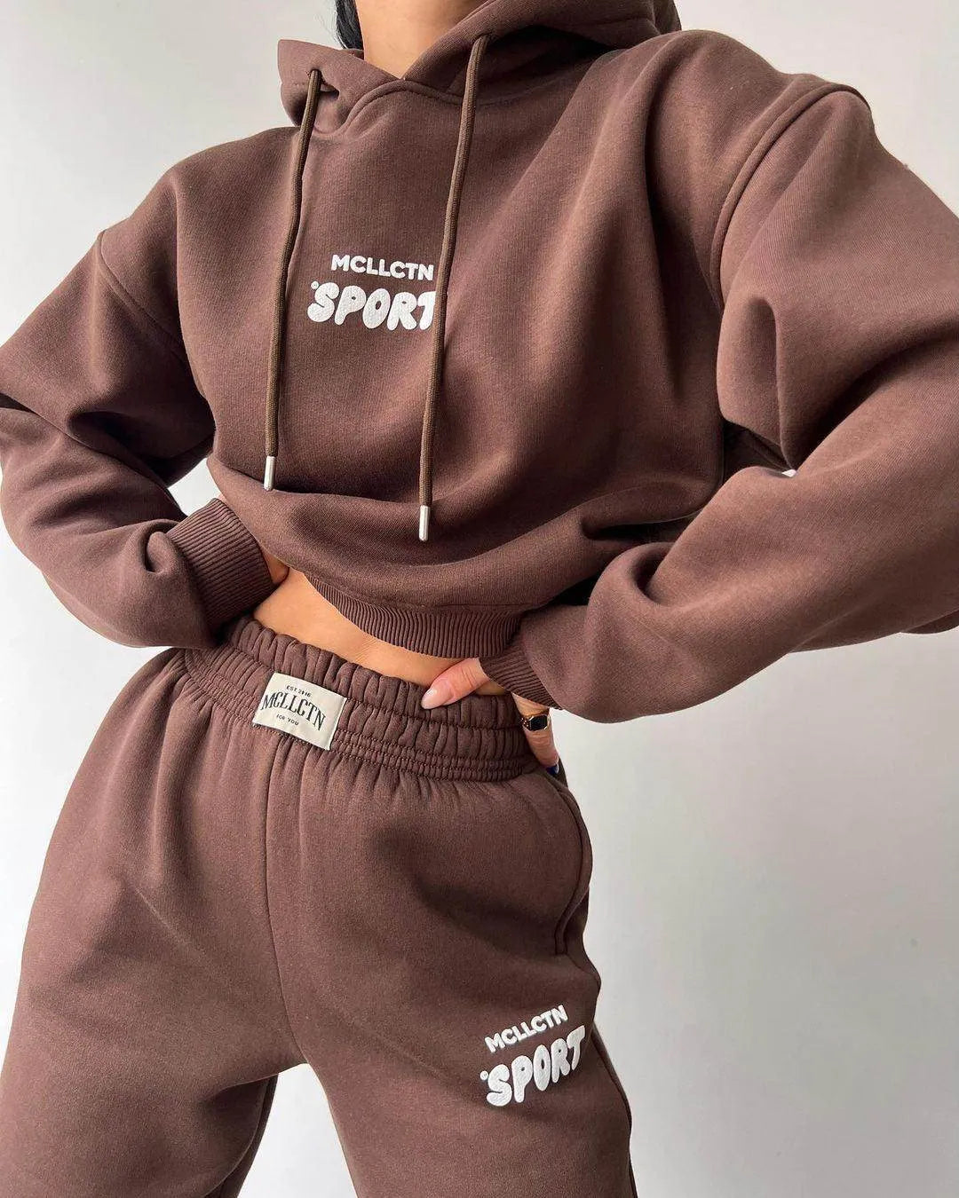 Long Sleeve Hooded Printed Sweater Trousers Suit - Anam Online