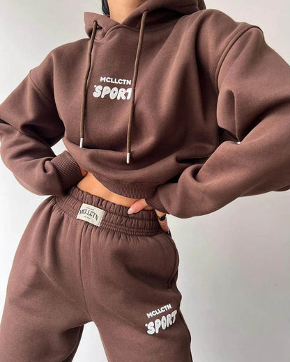 Long Sleeve Hooded Printed Sweater Trousers Suit - Anam Online