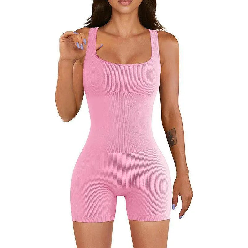 Women's Tight Ribbed Shorts Short Sleeve Yoga Jumpsuit - Anam Online