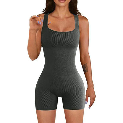 Women's Tight Ribbed Shorts Short Sleeve Yoga Jumpsuit - Anam Online