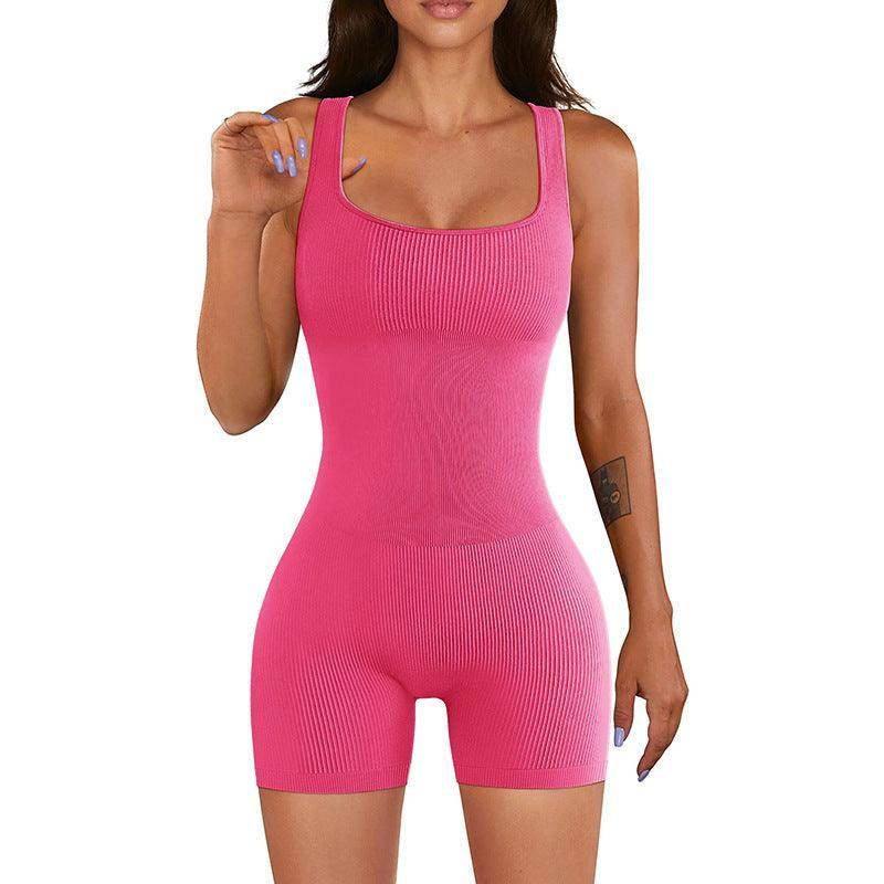 Women's Tight Ribbed Shorts Short Sleeve Yoga Jumpsuit - Anam Online