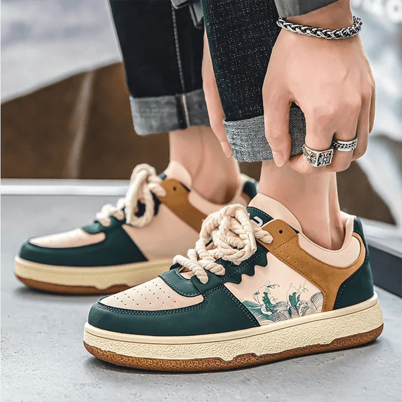 Lace-up Casual Shoes Men Soft Thick Sole Fashion Comfortable Breathable Flats Sneakers Student Platform Outdoor Walking Shoes - Anam Online
