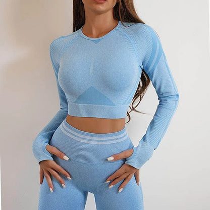 Seamless Yoga Pants Sports Gym Fitness Leggings Or Long Sleeve Tops Outfits Butt Lifting Slim Workout Sportswear Clothing - Anam Online