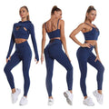 3pcs Sports Suits Long Sleeve Hooded Top Hollow Design Camisole And Butt Lifting High Waist - Anam Online
