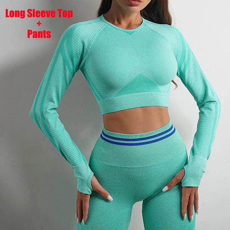 Seamless Yoga Pants Sports Gym Fitness Leggings Or Long Sleeve Tops Outfits Butt Lifting Slim Workout Sportswear Clothing - Anam Online