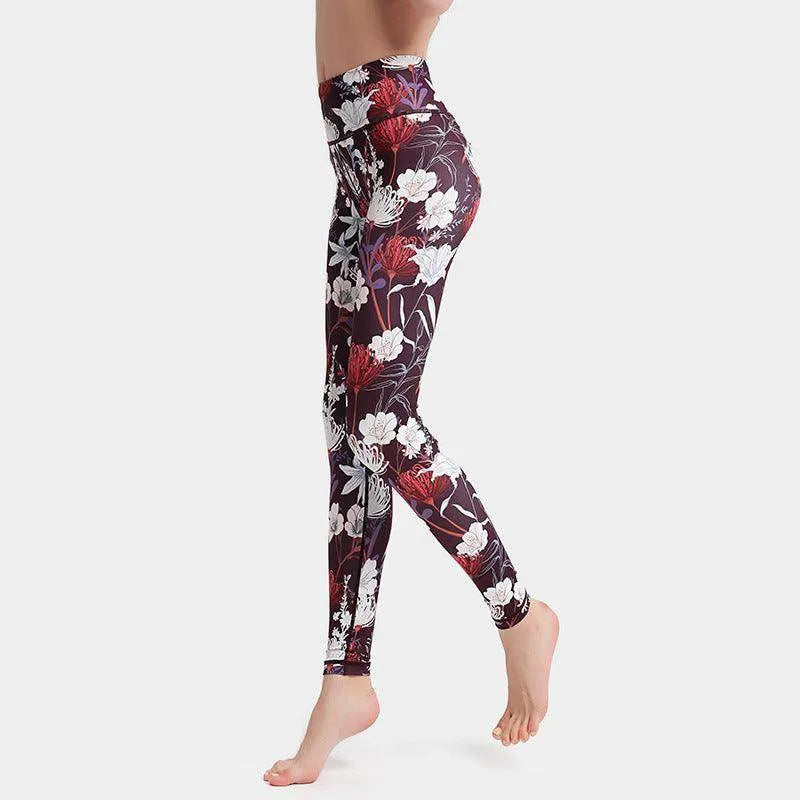 Fashion Flowers Print Leggings High Waist Hip Lifting Yoga Pants For Women Sports Running Fitness Trousers - Anam Online