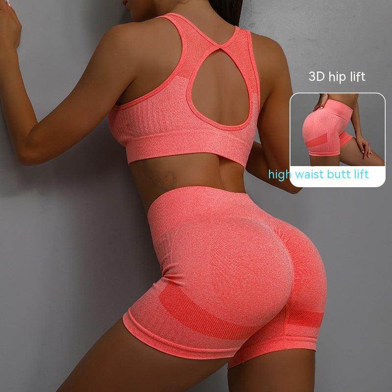 2pcs Sports Fitness Yoga Suit Breathable Hip-lifting Shorts And Hollow Out Back Bra Women Clothing - Anam Online