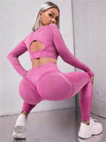 2pcs Sports Suits Long Sleeve Hollow Design Tops And Butt Lifting High Waist Seamless Fitness Leggings - Anam Online