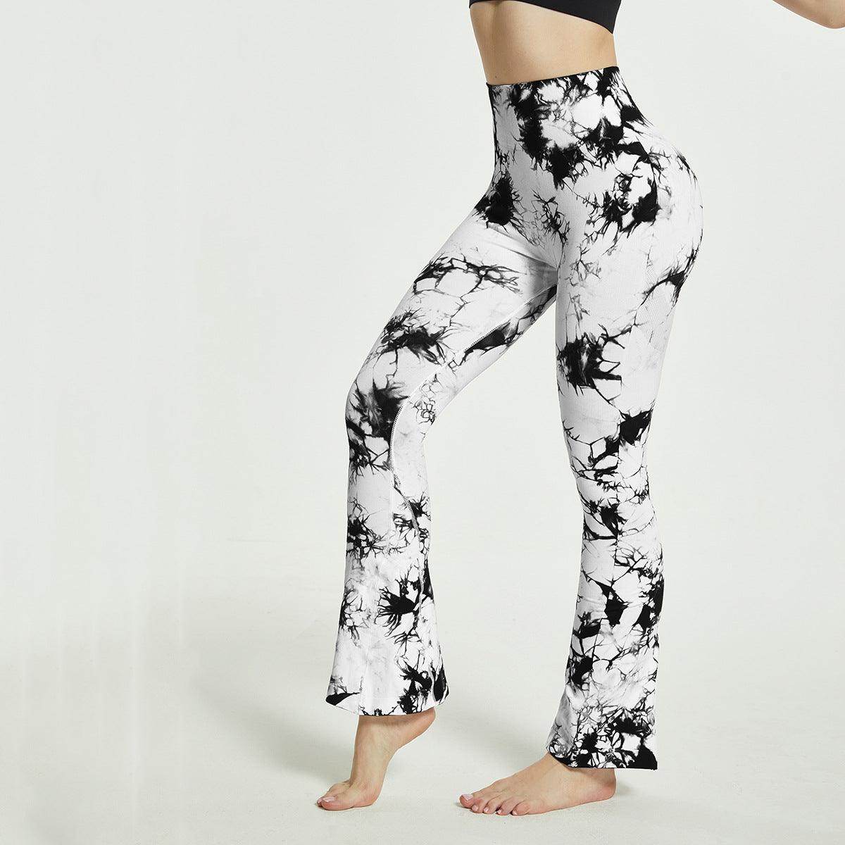 Fashion Tie Dye Printed Yoga Bell-Bottomed Pants Seamless High Waist Quick-drying Fitness Running Sports Leggings Women Flares - Anam Online