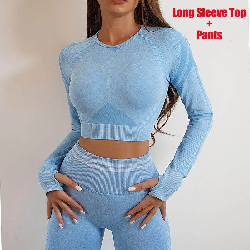 Seamless Yoga Pants Sports Gym Fitness Leggings Or Long Sleeve Tops Outfits Butt Lifting Slim Workout Sportswear Clothing - Anam Online