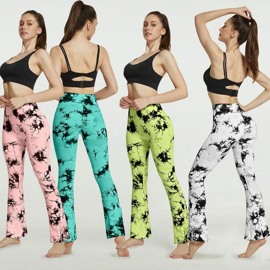 Fashion Tie Dye Printed Yoga Bell-Bottomed Pants Seamless High Waist Quick-drying Fitness Running Sports Leggings Women Flares - Anam Online
