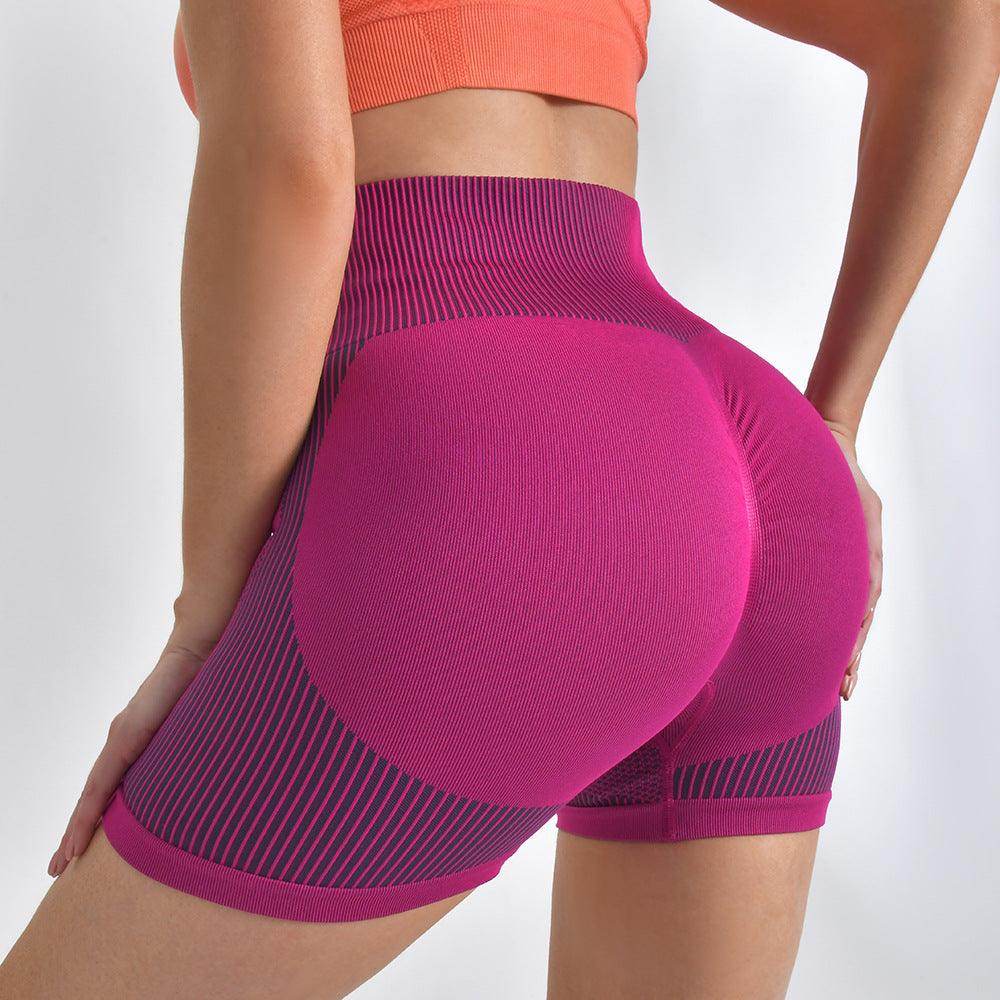 Striped Yoga Shorts High Waist Hip-lifting Tight Pants For Women Running Fitness Sports Leggings - Anam Online