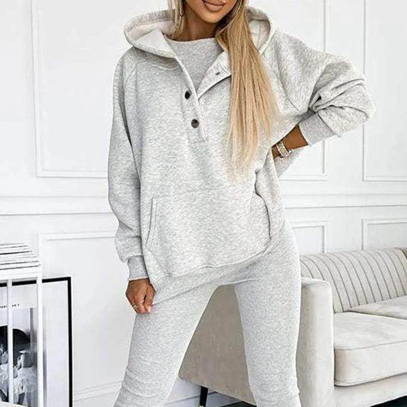 3pcs Women's Sports Suit Loose Hooded Pockets Sweatshirt And Vest And Slim Trousers - Anam Online