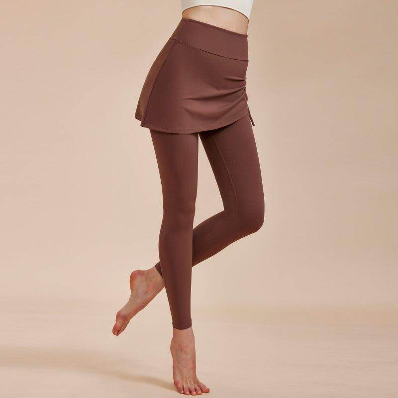 Short Skirt Design Yoga Pants Fake Two-piece Anti-exposure Butt-covering Seamless High-waisted Leggings For Dance Sports Fitness Pants - Anam Online