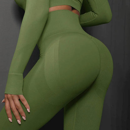 High Waist Seamless Yoga Pants Women's Solid Colour Full Length Leggings Fitness Hip Up Running Sport Gym Legging Outfits - Anam Online