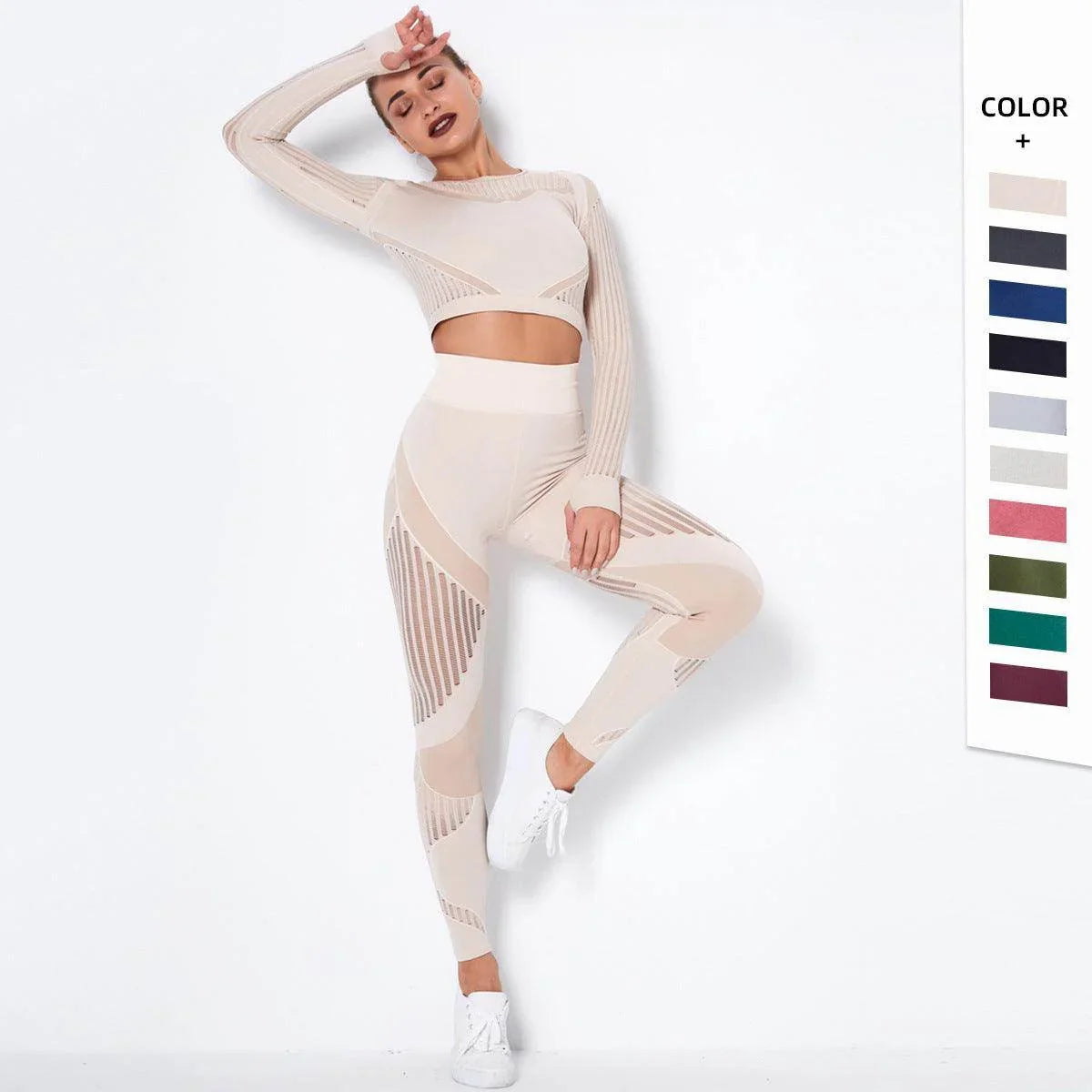 Seamless Knitted Absorbent Yoga Long-Sleeved Suit Yoga Wearsuit - Anam Online
