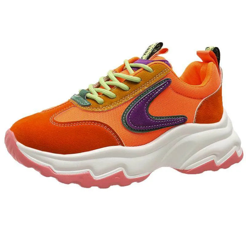 Mixed-Colour Lace-up Sneakers For Women Fashion Casual Lightweight Thick Bottom Running Sports Shoes - Anam Online