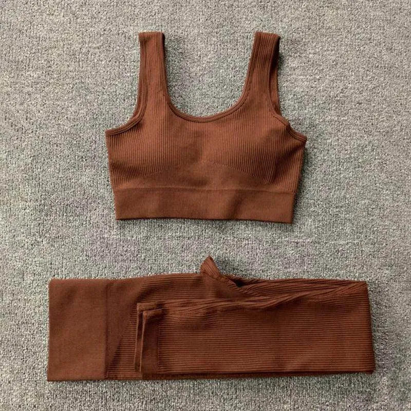 2pcs Thread Yoga Suit Seamless Bra And Butt Lifting High Waist Leggings Set For Women Sports Fitness Yoga Pants Sportswear Outfits Clothing - Anam Online