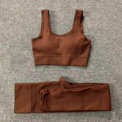 2pcs Thread Yoga Suit Seamless Bra And Butt Lifting High Waist Leggings Set For Women Sports Fitness Yoga Pants Sportswear Outfits Clothing - Anam Online