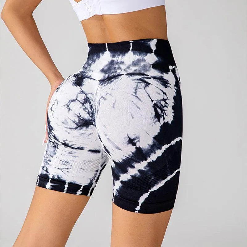 Tie-dye Printed Yoga Shorts Fashion Seamless High-waisted Hip-lifting Pant Sports Running Fitness Pants For Women Clothing - Anam Online