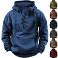 Blue hoodie with lace-up front on a white background, surrounded by other color options.