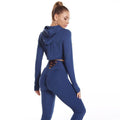 3pcs Sports Suits Long Sleeve Hooded Top Hollow Design Camisole And Butt Lifting High Waist - Anam Online