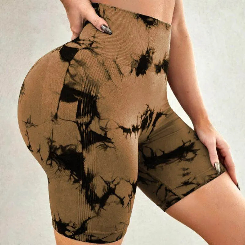 Tie-dye Printed Yoga Pants Summer Quick-drying Fitness Shorts Sexy High-waisted Hip-lifting Leggings Women Pants - Anam Online