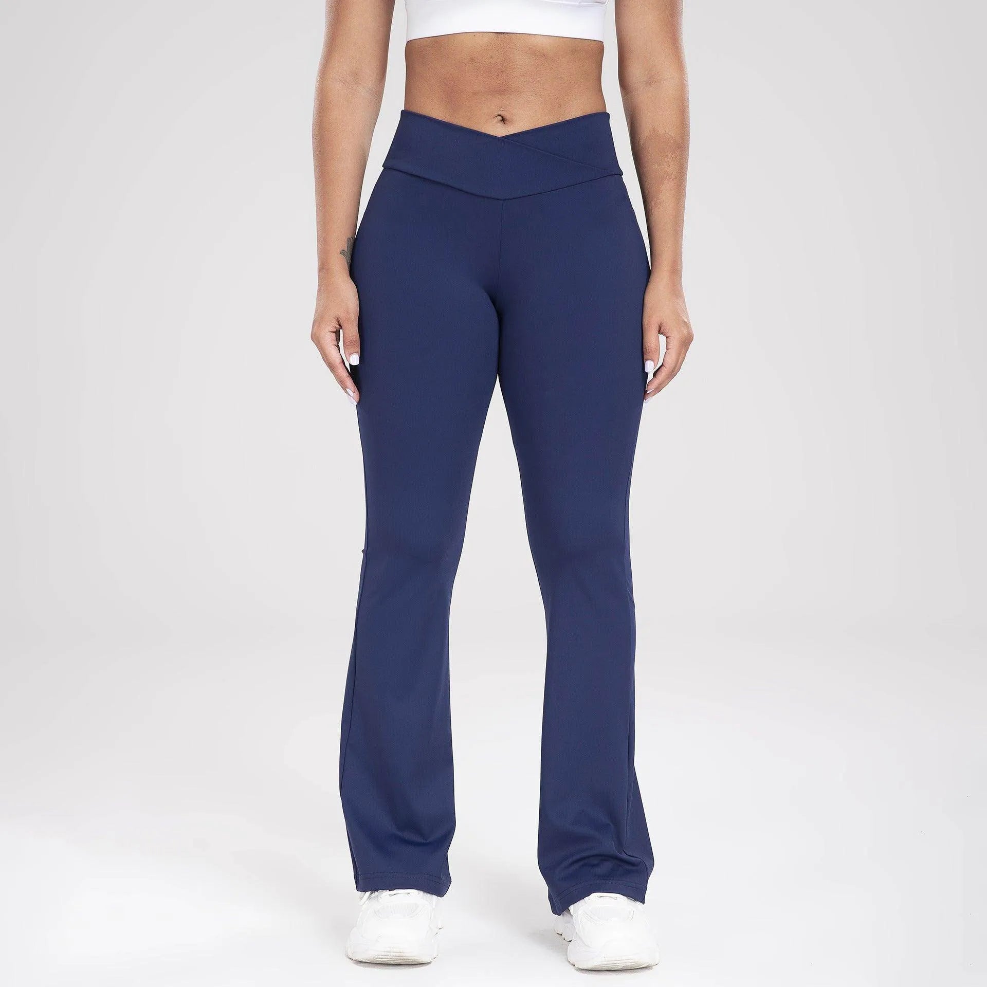 Cross Waist Side Pocket Leisure Sports Bell-bottom Pants Slim Fit Yoga Pants Women - Anam Online