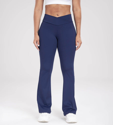 Cross Waist Side Pocket Leisure Sports Bell-bottom Pants Slim Fit Yoga Pants Women - Anam Online