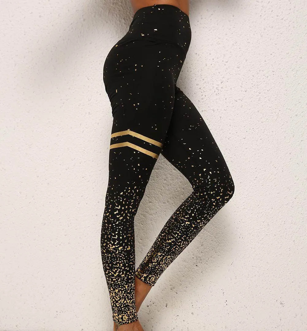 Gold Dot Striped Print Leggings Fitness Butt Lifting Running Sport Gym Yoga Pants For Women High Waist Slimming Legging Tight Trousers - Anam Online