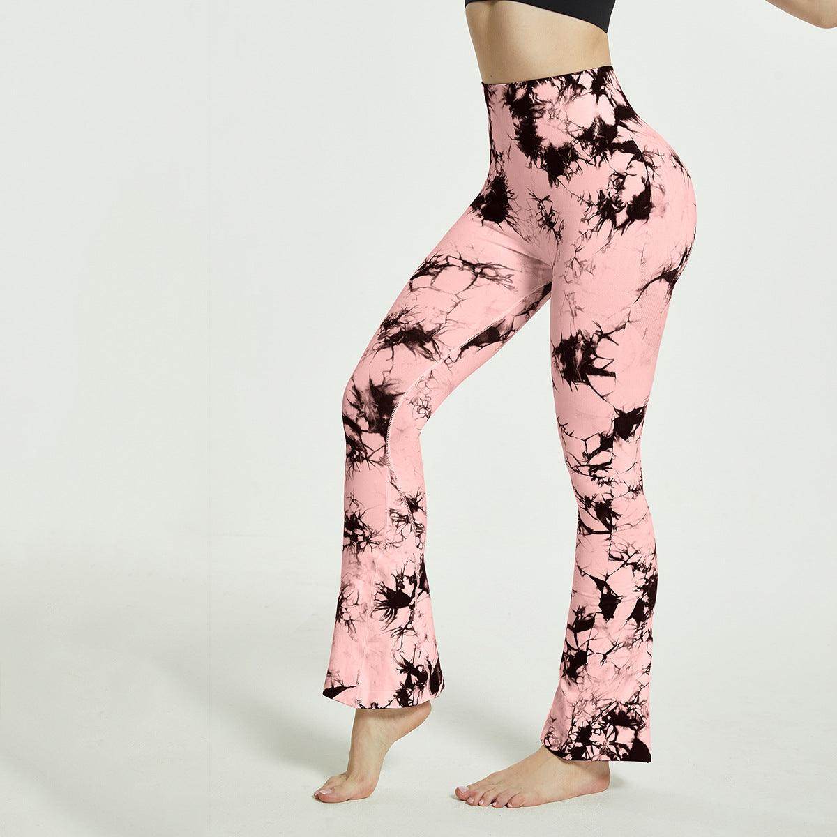Fashion Tie Dye Printed Yoga Bell-Bottomed Pants Seamless High Waist Quick-drying Fitness Running Sports Leggings Women Flares - Anam Online