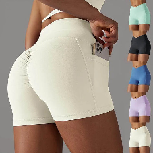 Yoga Shorts With Phone Pocket Design Fitness Sports Pants For Women Clothing - Anam Online
