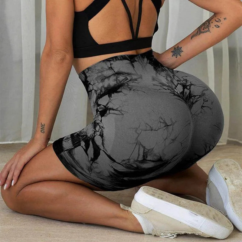 Tie-dye Printed Yoga Pants Summer Quick-drying Fitness Shorts Sexy High-waisted Hip-lifting Leggings Women Pants - Anam Online