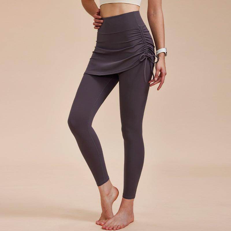 Short Skirt Design Yoga Pants Fake Two-piece Anti-exposure Butt-covering Seamless High-waisted Leggings For Dance Sports Fitness Pants - Anam Online