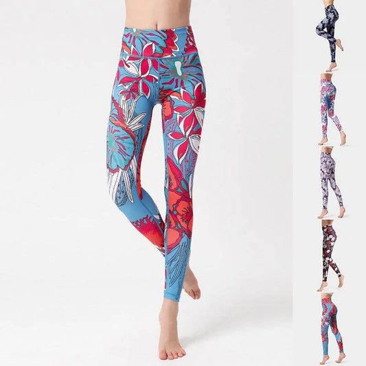 Fashion Flowers Print Leggings High Waist Hip Lifting Yoga Pants For Women Sports Running Fitness Trousers - Anam Online