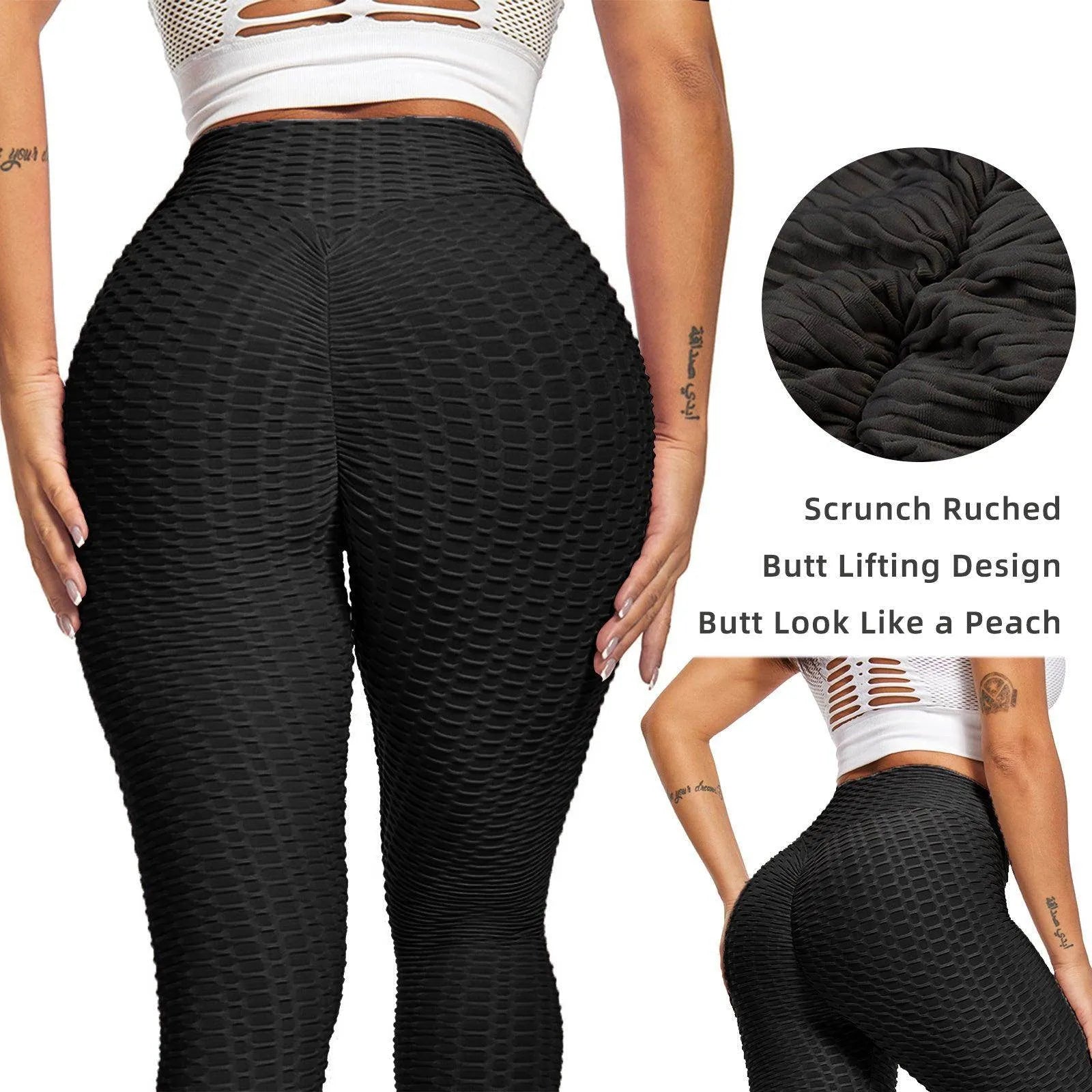 Women Leggings Bubble Textured Leggings Butt Lifting Yoga Pants Black - Anam Online