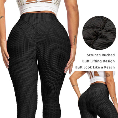 Women Leggings Bubble Textured Leggings Butt Lifting Yoga Pants Black - Anam Online
