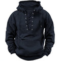 Black hoodie with lace-up front on a white background