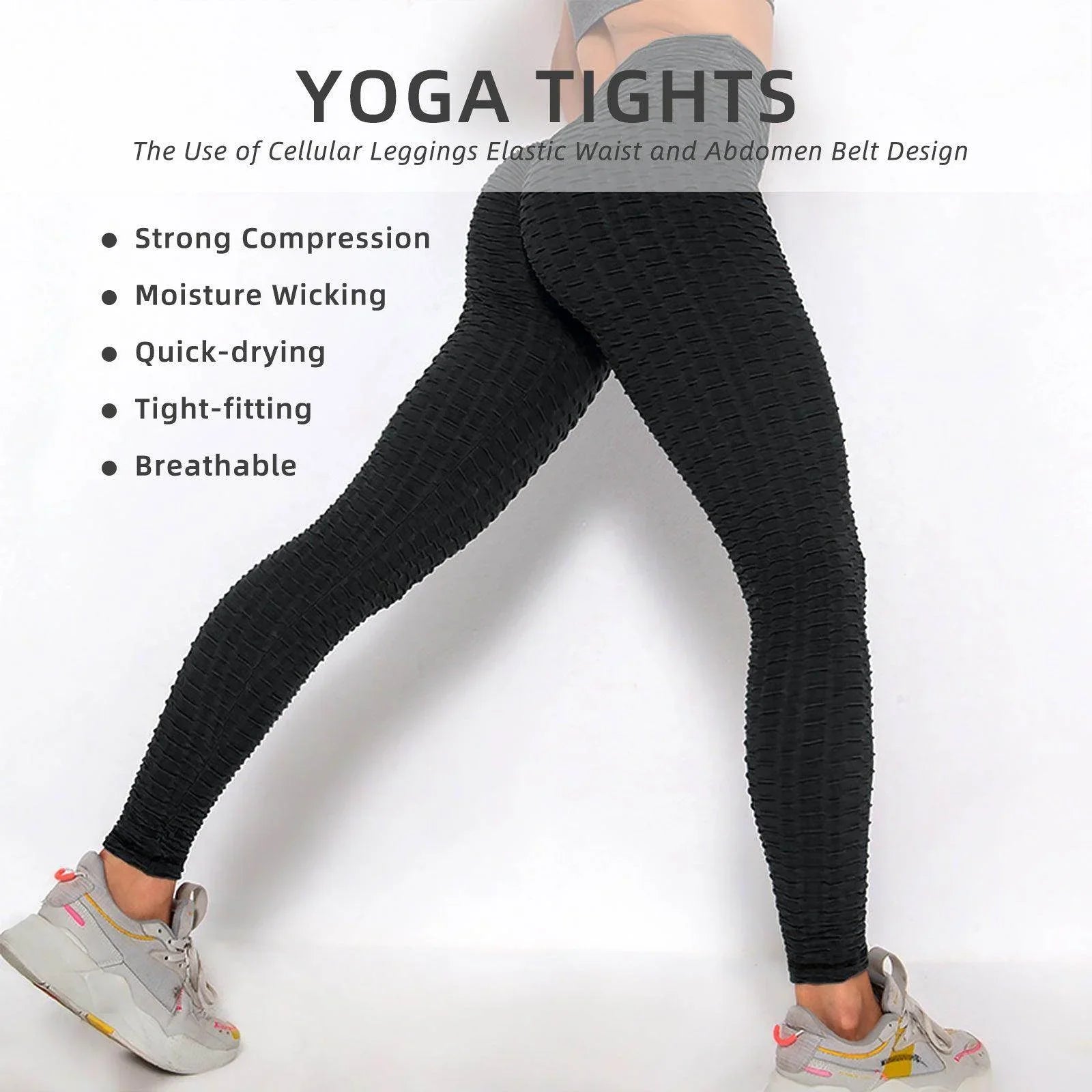 Women Leggings Bubble Textured Leggings Butt Lifting Yoga Pants Black - Anam Online