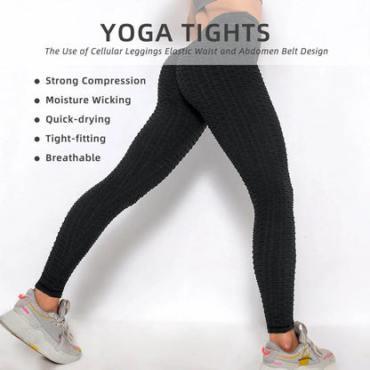 Women Leggings Bubble Textured Leggings Butt Lifting Yoga Pants Black - Anam Online
