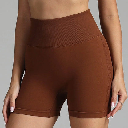 Seamless Yoga Shorts Women Solid Colour High Waist Hip-lifting Fitness Pants Running Sweatpants - Anam Online