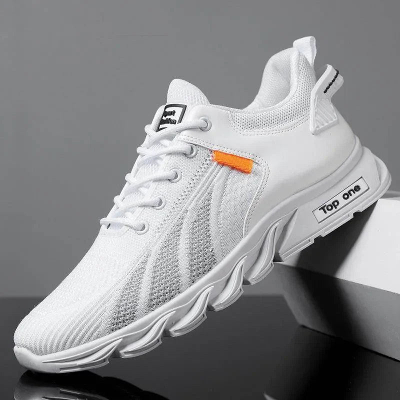 Men's Mesh Shoes Fashion Fly Knit Colour-block Lace-up Sneakers Casual Lightweight Breathable Sports Shoes - Anam Online