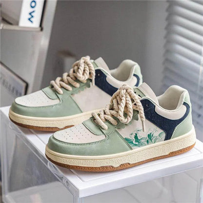Lace-up Casual Shoes Men Soft Thick Sole Fashion Comfortable Breathable Flats Sneakers Student Platform Outdoor Walking Shoes - Anam Online