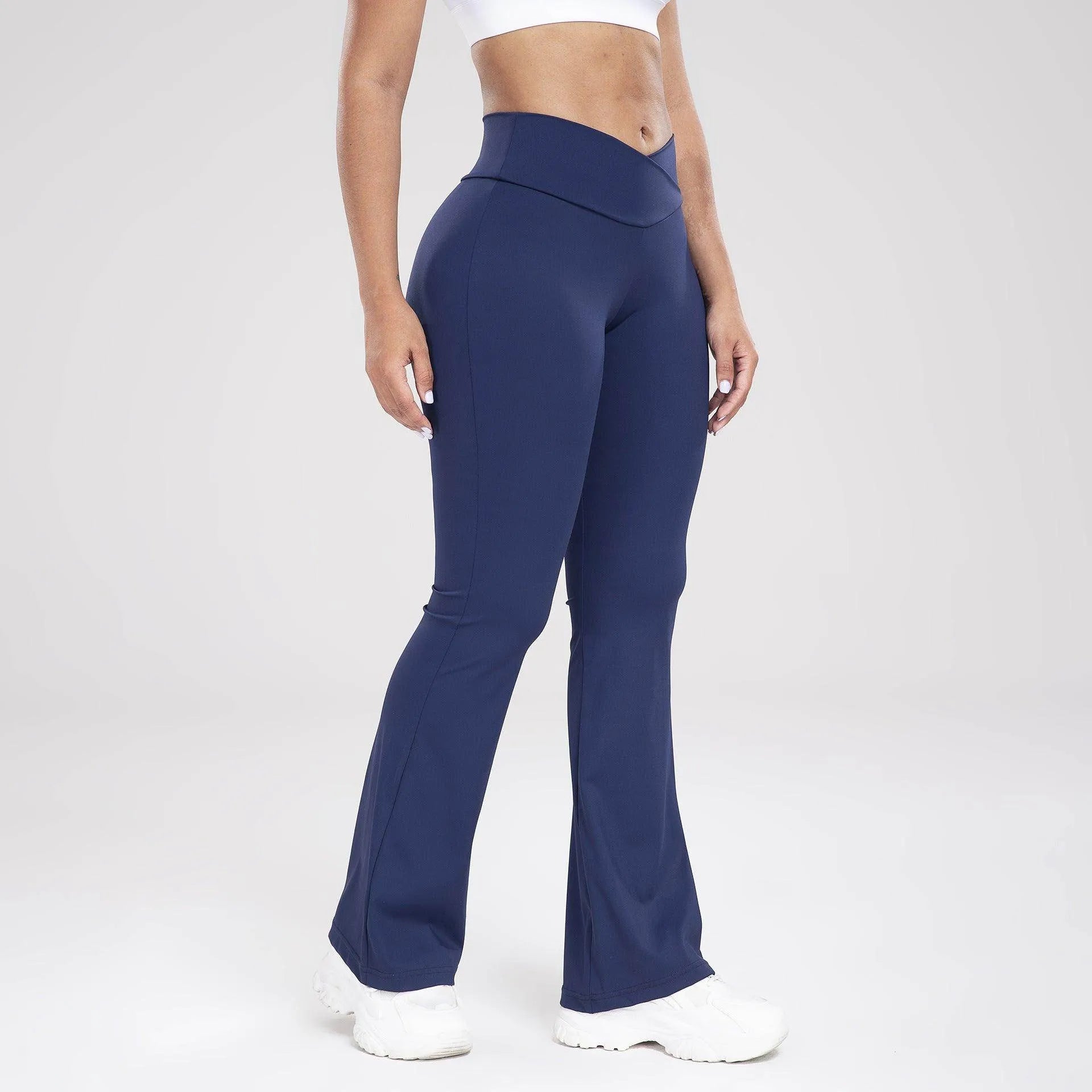 Cross Waist Side Pocket Leisure Sports Bell-bottom Pants Slim Fit Yoga Pants Women - Anam Online