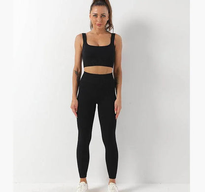 2pcs Thread Yoga Suit Seamless Bra And Butt Lifting High Waist Leggings Set For Women Sports Fitness Yoga Pants Sportswear Outfits Clothing - Anam Online