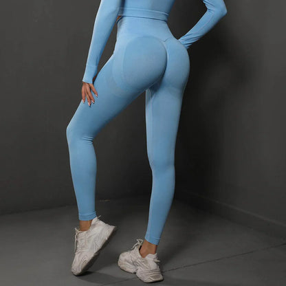 High Waist Seamless Yoga Pants Women's Solid Colour Full Length Leggings Fitness Hip Up Running Sport Gym Legging Outfits - Anam Online