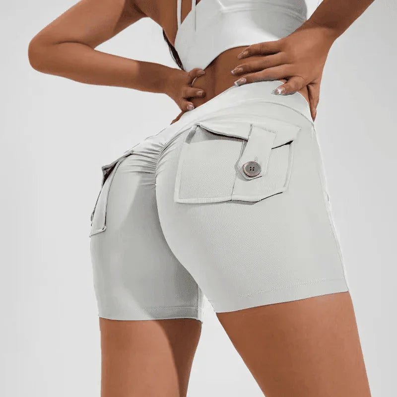 High Waist Hip Lifting Shorts With Pockets Quick Dry Yoga Fitness Sports Pants Summer Women Clothes - Anam Online